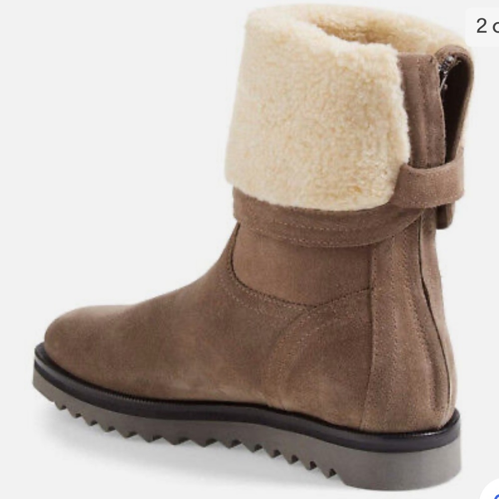 Aquatalia Perdi Weatherproof Taupe Suede Faux-Fur Cuff Ankle Boot